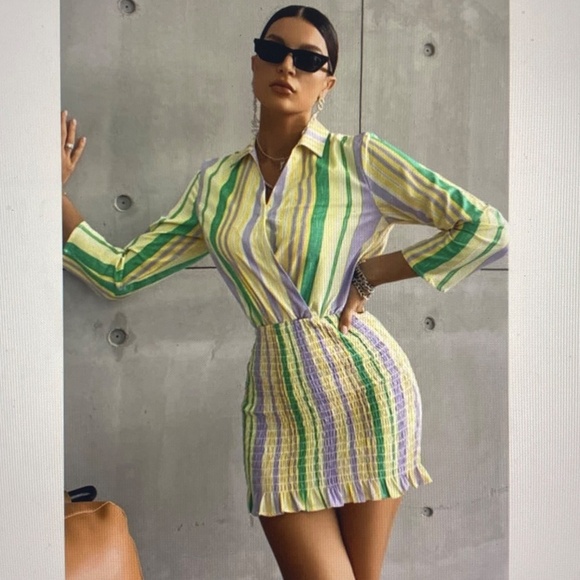 NEW ZARA The Valery Pastel Striped Smocked Mini Dress Coastal Resort Wear S - Picture 2 of 14